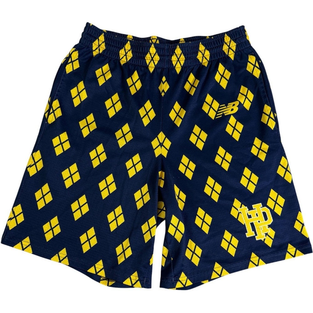 New Balance Highland Park Scots Shorts Youth XL Navy Yellow Mesh Athletic